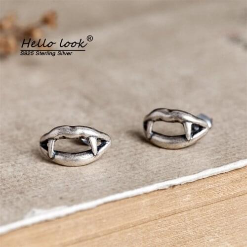 HelloLook 925 Punk Gothic Vampire Lip Stud Earrings Unisex Personality Street Hip Hop Rock Earring