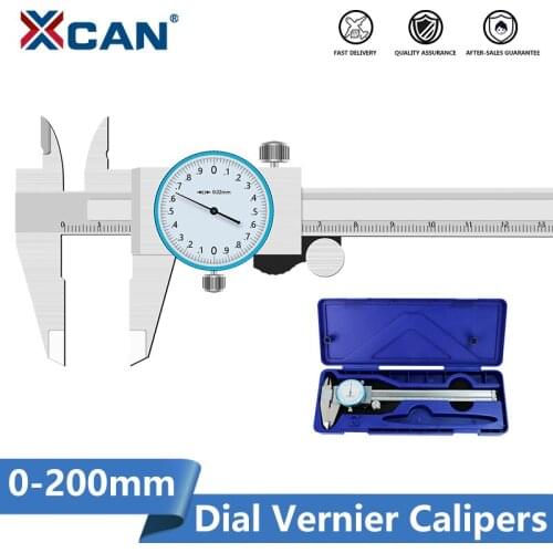 XCAN Dial Caliper 0-200mm/0.02mm Stainless Steel Metric Gauge Measuring Tool Shockproof Dial Caliper Mircometer Vernier Caliper