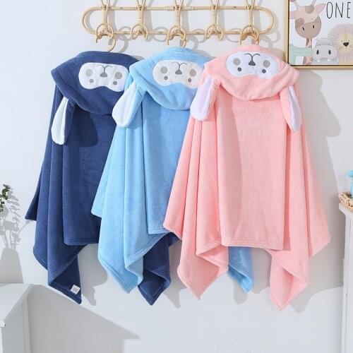 Strong Absorption Bath Towel Hooded Childrens Coral Velvet Cartoon Cape Baby Bathrobe 70x140cm Soft Absorbent Bath Towel