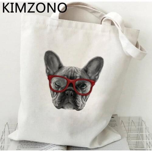 French Bulldog shopping bag eco cotton bolso reusable tote jute bag bag sacola woven foldable fabric grab