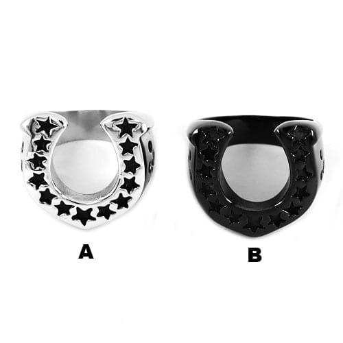 U-Shaped Horseshoe Ring Stainless Steel Jewelry Classic Lucky Stars Motorcycle Biker Men Ring Wholesale SWR0028SE