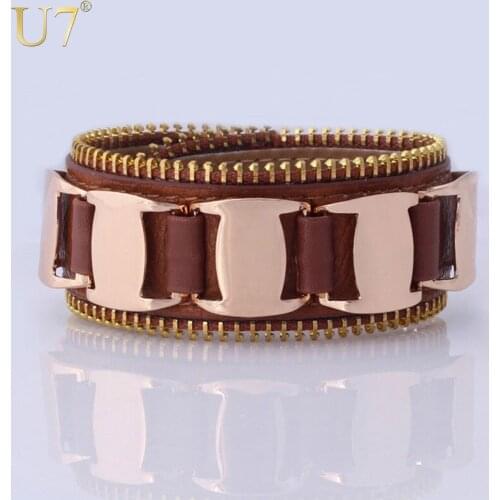 U7 Genuine Leather Bracelet 17/19/21CM Wholesale New Women/Men Fashion Jewelry Gifts Rock Steampunk Bracelet H522