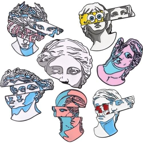 7 Styles Art Sculpture Brooch Split Statue Enamel Pin Imaginative Cartoon Badges Bag Clothes Lapel Pins Gifts for Art Students