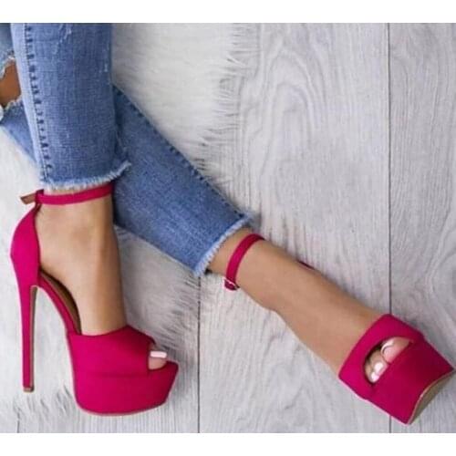 Moraima Snc Rose Pink Suede High Heel Sandal for Woman Summer Peep Toe Platform Dress Shoes Ankle Strap Gladiator Sandal