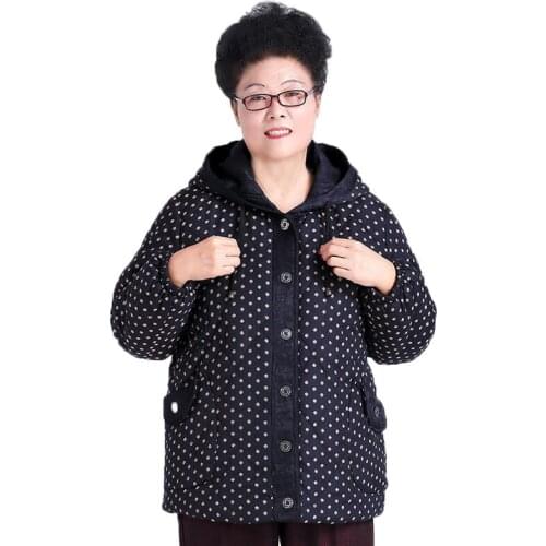7XL 8XL 9XL Plus Size Womens Cotton Coat Winter Coats Middle-aged and Elderly Womens Polka Dot Print Hooded Jacket Parkas W54