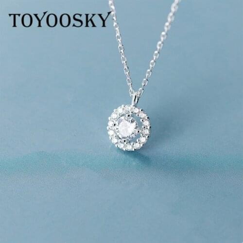 925 Sterling Silver Dazzling Cubic Zirconia Circle Necklaces for Women Minimalist Pendant Necklace Female Light Luxury Wedding