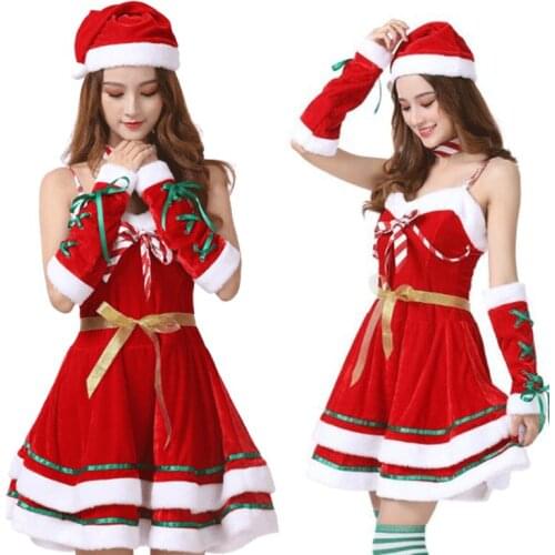 2020 new arrival Miss Santa Claus Outfits Women Christmas Dress Adult Costume Modis Ladies Fancy Dress Xmas Winter Red Vestidos