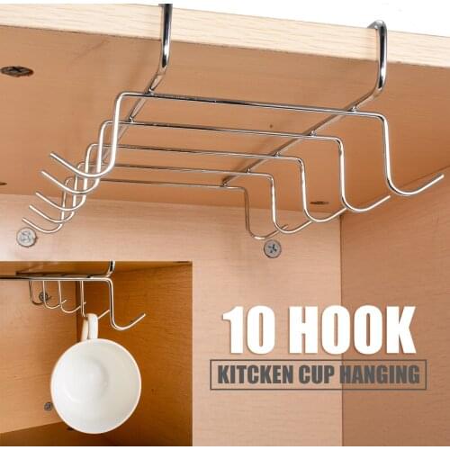 1Pcs 10 Hooks Cup Hanging Bracket Holder Metal Bathroom Kitchen Organizer Storage Shelf Hanging Rack Holder For Cup Holder