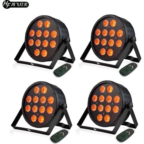 4 PCS Remote 12x18w RGBWA UV 6in1 LED Par light DMX Stage Dj Flat Light KTV Bar Disco Light