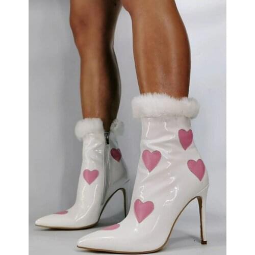 NEW Pentacle Star Heart Patchwork Christmas Boots Fur Ankle Opening Festival Ankle Boots Patent Leather Gladiator Boots