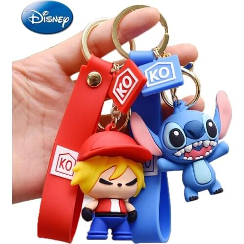 Stitch Disney Cute Cartoon Kiki Animal Monster Keychain Women Leather Rope Toys Kid Key Ring Chains Car Bag Charm Keyrings