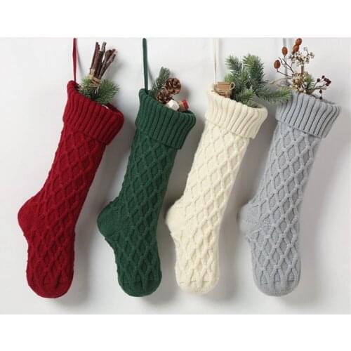 Home Decoration Knitted Wool Hanging Gift Bag Twist Leaf Flower Candy Christmas Socks Christmas Pendants Candy Bag