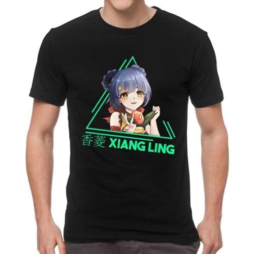 Genshin Impact Xiangling T Shirt Mens Cotton Printed T-shirts Funny Tshirt Short Sleeve Game Anime Tees Tops