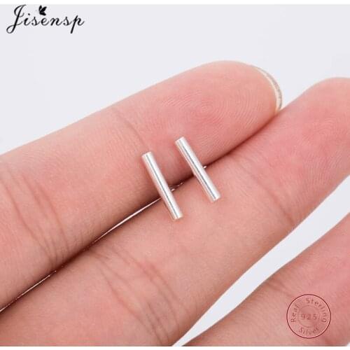 Jisensp Minimalism 925 Sterling Silver Earrings Cylindrical Stick Single Bar Stud Earrings for Women Fine Jewelry Party Gift
