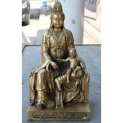 Chinese Buddhism Copper Brass Kwan-Yin Kid GuanYin Bodhisattva Goddess Statue