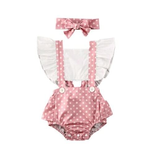 0-24M Newborn Baby Girl 2Pcs Outfit Polka Dots Romper & Headband Clothes Set Summer Clothing