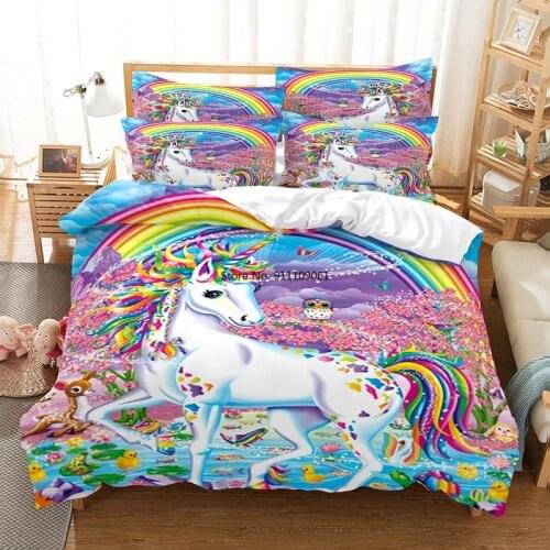 Colored Unicorns Smiling Face Bedding Set Duvet Cover Set 3d Bedding Digital Printing Bed Linen Queen Size Bedding Set