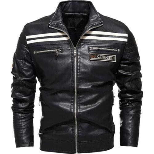 New Leather Jacket Men Autumn Winter Fleece Motorcycle PU Faux Leather Jacket Male Stand Collar Casual Windbreaker Slim Coat 213