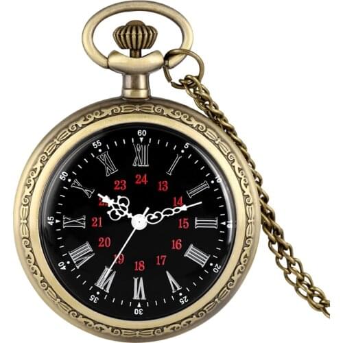 Unique Design No Cover Quartz Pocket Watches Roman Numerals Dial Steampunk Bronze Necklace Chain Watch Fashion Men Women Gifts