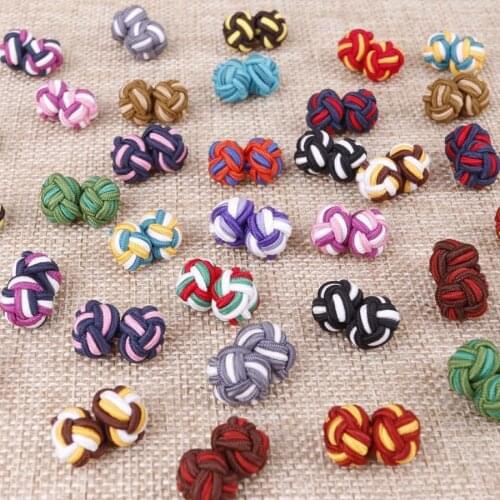 Linbaiway Silk Knot Cufflinks Mens Classic Double Rope Ball Knot Shape Cuff Links Handmade Silk Knots Cuff Link Custom LOGO