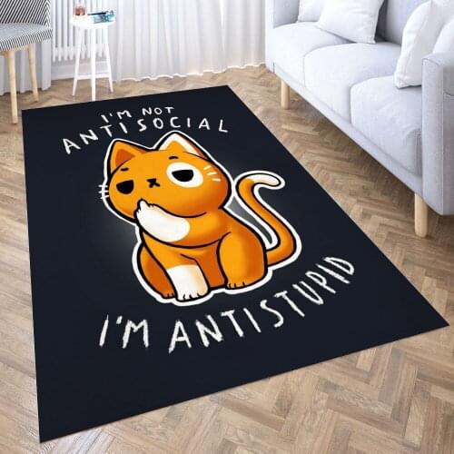 Antisocial cute Cat Carpet for Living Room 3D Anime Cartoon Rug Gamer Teen Room Bedside Lounge Rug Kids Children Floor Mats