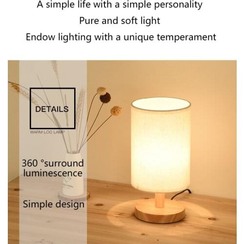 Table lamp Bedside Warm feeling table light wooden and cloth Bedroom Classic Night Light reading LED light decoration desk lamp