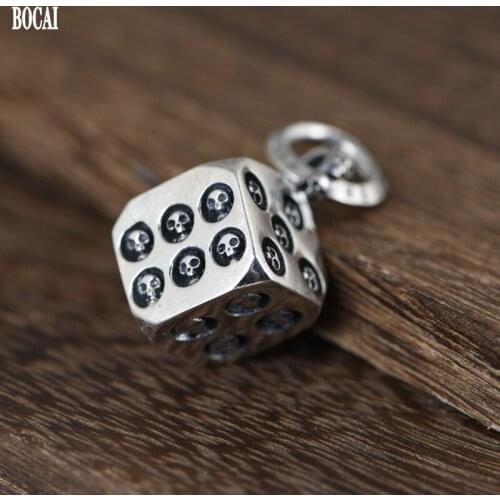 BOCAI New 100% Real S925 Silver Jewelry Retro New Fashion Personality Punk Rock Skull Dice Man Pendant