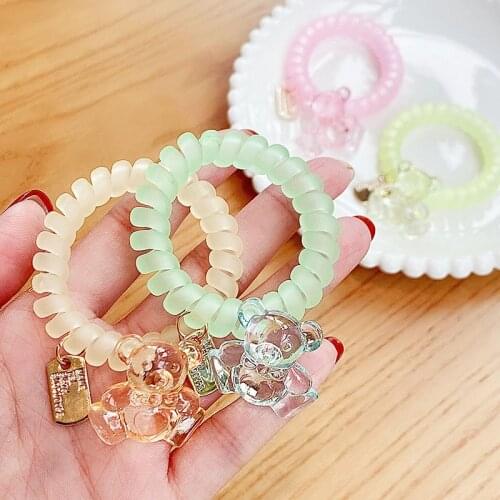 New Girls Cute Candy Colors Transparent Bear Telephone Line Scrunchie Sweet Decorate Hair Band Headband Fashion Hair Accessories