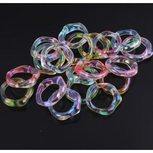 New Korean Laser Colorful Resin Rings for Women Girls Acrylic Shiny Rhinestone Square Round Acrylic Rings Fashion Jewelry Gifts