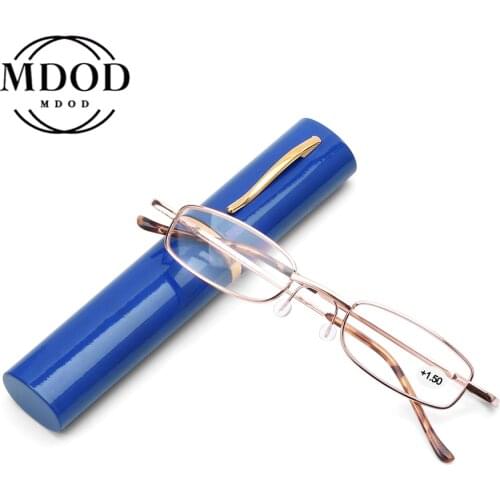 Presbyopic Reading Unisex Glasses with Pen Tube Case Portable Glasses Metal Case Spring Hinge Eyeglasses Vision Care +1.0 To+4.0