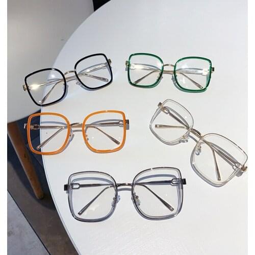 Oversized Alloy Square Clear Glasses For Women Vintage Green Orange Big Eyeglasses Female Transparent Elegant Shades Eyewear