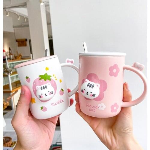 Couple Ceramic Coffee Mug Cute Personalised Cartoon Girl Gift Creative Cat Esspresso Cups Milk Mug with Lid Drinkware DA60MKB