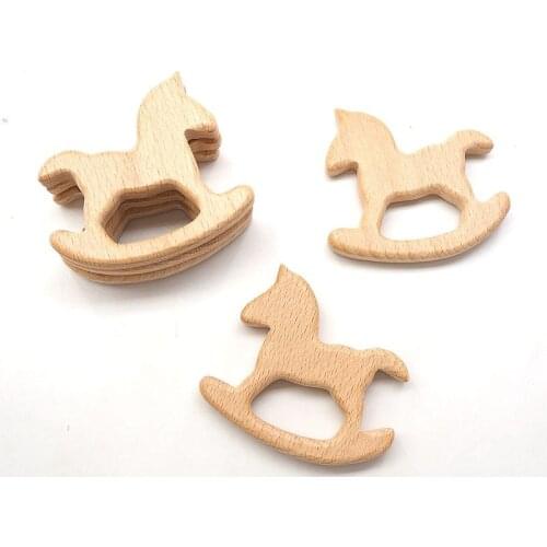 Chenkai 10pcs Wooden Horse Teether Nature Baby Rattle Teething Grasping Toy DIY Organic Eco-friendly Wood Teething Gift