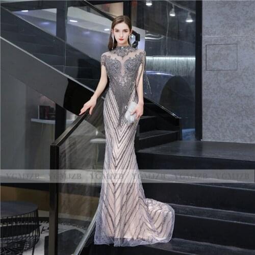 Luxury Crystal Beads Dubai Evening Dresses Long 2020 Mermaid with Tassel Women Formal Dress Evening Gown Celebrity Dresses
