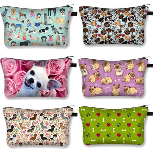 Cute Cartoon Dog Chihuahua Woman Cosmetic Bag Fashion Lady Makeup Bags Girl Cosmetic Case Light Travel Bag Organizer