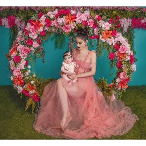 Cozy Tulle Pregnant Dresses Sheer Transparent Long Pink Lush See Through Ruffle Sexy Plus Size Bridal Dress