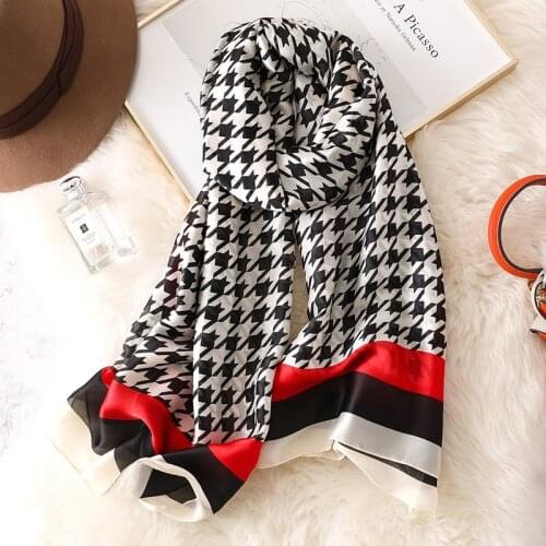 REALSHISHOW Fashion Silk Scarf Women Spring Houndstooth scarves Female New Long Striped Shawl for Ladies Luxury Scarfs