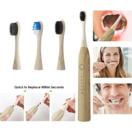 Electric Toothbrush with 3 Brush Heads Bamboo Wood Sonic USB Charging Whitening Toothbrush for Deep Cleaning Teeth cepillo dient
