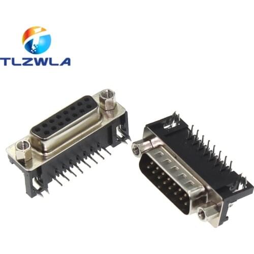 100Pcs Sample Black Male/Female DB15 DR15 D-Sub Right Angle Double Row Pins PCB Mount VGA Port Connector Socket With Screw Nuts