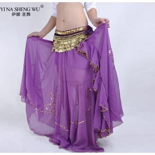 11 Color Sequins Pattern Single Slit Belly Dancing Long Skirt Women Belly Dance Costume Skirt Elastic Waist Performance Wear