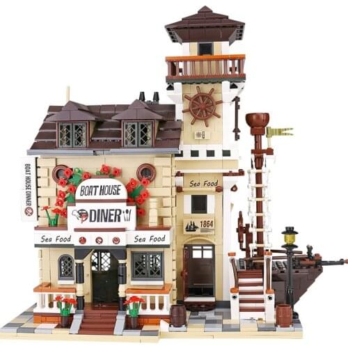 12003 2196 PCS Street Building Toys The Boat Hous Diner Model Building Blocks Bricks 16050 Assembly Toys As Kids Christmas Gifts