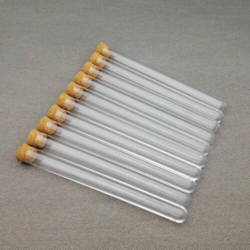 120pcs 15x150mm Lab Transparent Plastic Round Bottom Test Tubes , Party Candy Bottle With Cork plug Wedding Gift Vial