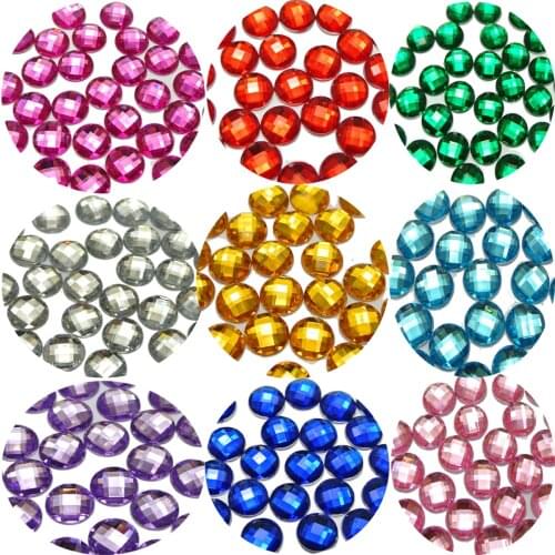 200 Acrylic Flatback Faceted Round Rhinestone Gems 10mm No Hole Color Choice