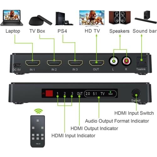 3 In 1 HDMI-Compatible Switcher Audio Converter Charging Cable With Audio Cable1m HDMI-Compatible Cable Remote Cable