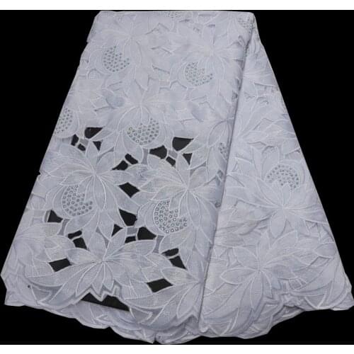 5yards/pc) high quality white Swiss voile lace fabric rhinestones fixed soft African cotton lace fabric for party dress CLP317