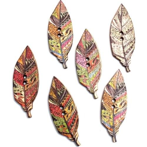 50pcs 42x15mm Mixed leaves Wooden Buttons For Clothes Needlework Scrapbooking Crafts Diy Sewing Accessories Wood Decoration