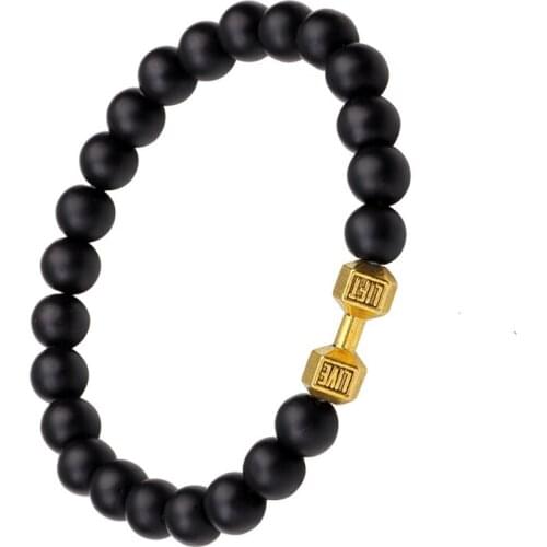 Black Dumbbell Bracelet Beads Dumbbells Bracelets For Women Men Fitness Barbell Jewelry Pulseras