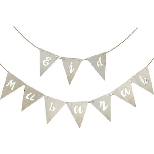 Chicinlife Wooden Lantern Moon Star Bunting banner Eid Mubarak Banner Islamic Muslim Ramadan party Decorations Ramadan banner