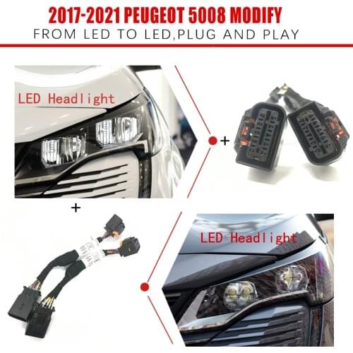 CZMOD Car Headlight Modification Upgrade Special Wiring Adapter Harness For 17-21 Peugeot 5008 From LED To LED Plug And Play