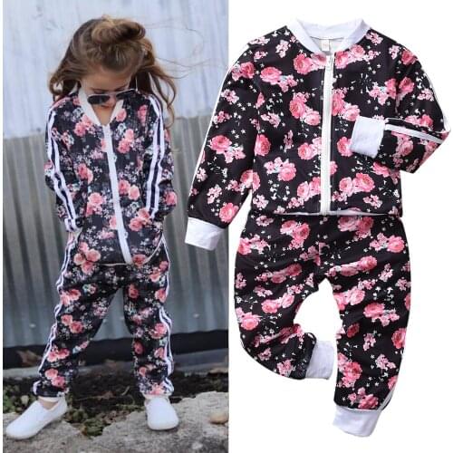 2-7 Years Kids Clothes Set for Girls Sport Outfits Floral Long Sleeve Sweatshirt+trousers Toddler Fall Clothing Autumn Tracksuit